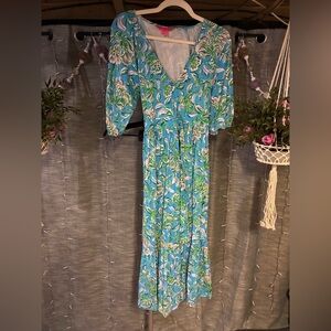 Lilly Pulitzer Blue Green Floral Maxi Wrap Dress NWOT
